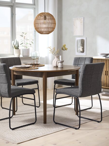MARSTRAND Ø110 tafel donker eiken + 4 HAMMEL stoelen grijs
