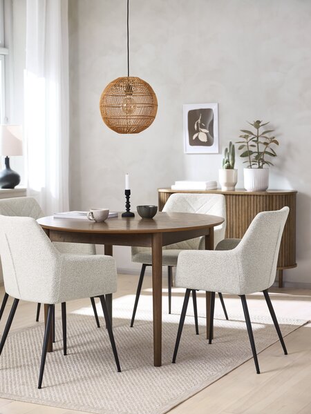 Mesa MARSTRAND Ø110 roble oscuro + 4 PURHUS blanco crudo