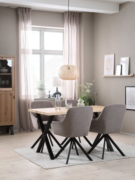 ROSLEV L140 table natural oak + 4 ROSTRUP sand/black