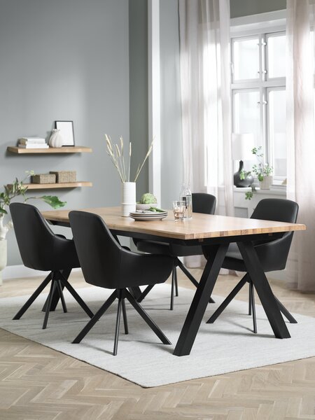 SANDBY L210 Tisch eiche + 4 ROSTRUP Stühle schwarz