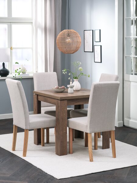 VEDDE L80/160 tafel wild eiken + 4 TUREBY stoelen beige