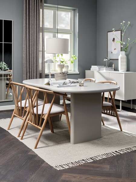 VORDINGBORG L198 bord beige + 4 LYKSBORG stol natur eik