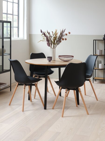 JEGIND Ø105 bord natur eg + 4 KASTRUP stole sort