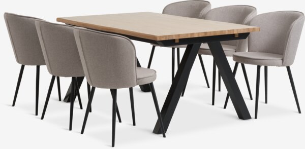 Table SANDBY L160 chêne naturel + 4 chaises RISSKOV gris
