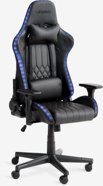 Gaming chair RANUM with LED black faux leather/black