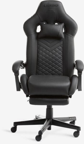 Gaming chair HALLUM w/leg support black faux leather