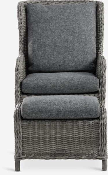 Garden lounge chair ABODA w/foot stool grey