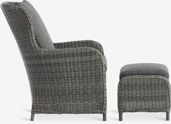 Garden lounge chair ABODA w/foot stool grey