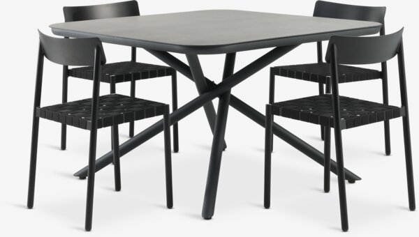 GOTHENBURG L120 bord grå + 4 HAGLEBU stol sort