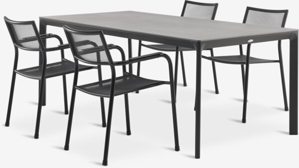 KUMLA Д200 маса сива + 4 HEMSEDAL стола черни