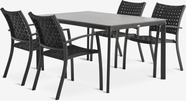 KUMLA Д150 маса сива + 4 GLOMFJORD стола черни