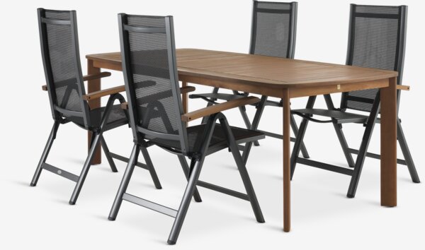 UVDAL D223 miza trdi les + 4 SIRDAL stoli siva