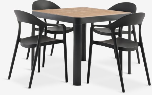 SIRDAL L91 bord hardtre + 4 NANNESTAD stol mørk grå