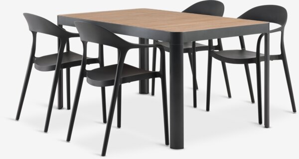 SIRDAL L150 bord hardtre + 4 NANNESTAD stol