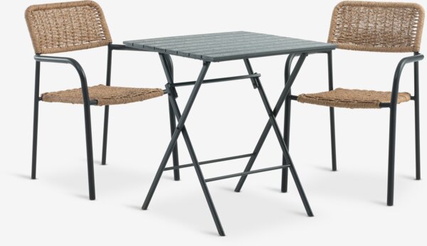 SANDVIKA D65 stół czarny + 2 ORKANGER krzesło naturalny