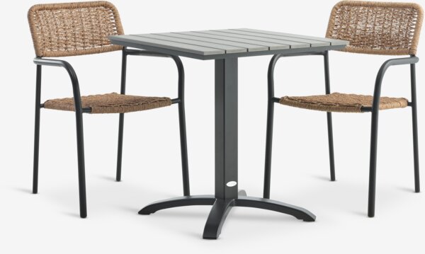 HOBRO L70 bord grå + 2 ORKANGER stol natur