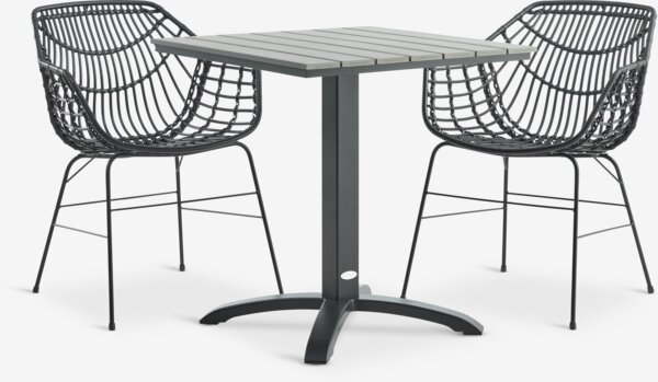 HOBRO D70 stůl šedá + 2 ILDERHUSE židle černá
