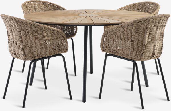 Table RANGSTRUP Ø130 naturel + 4 chaises TUERNE naturel