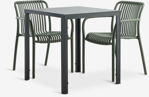 JERSORE L70 bord sort + 2 NABBEN stol grøn