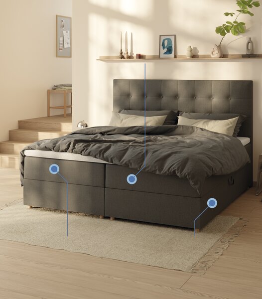 Letto boxspring 140x200 SKAUMA + FLYA Grigio-40 Molto rigido