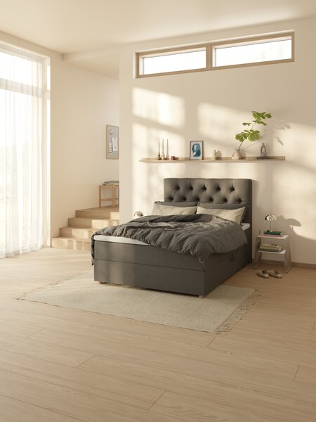 Letto boxspring 140x200 SKAUMA + FLYA Grigio-40 Molto rigido