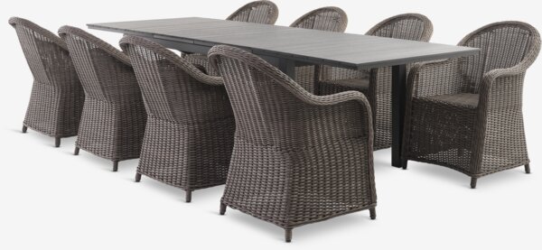 VATTRUP L172/276 bord svart + 4 GAMMELBY stol grå