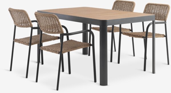 SIRDAL L149 Tisch Hartholz + 4 ORKANGER Stuhl natur