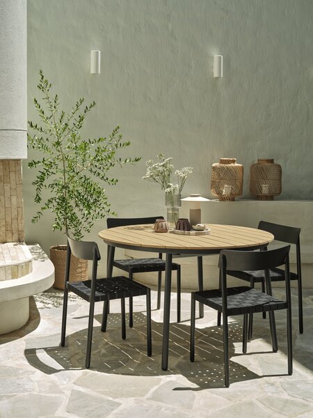 AKTIVEN L118/168 tafel naturel + 4 HAGLEBU stoelen zwart