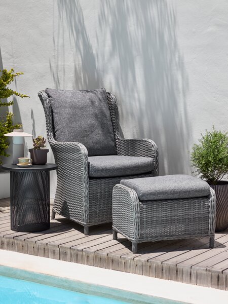 Garden lounge chair ABODA w/foot stool grey