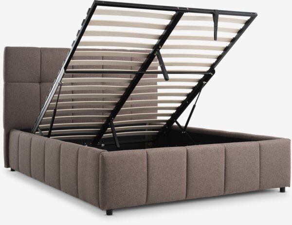 Bed frame VEMMELEV w/storage Double dark sand fabric