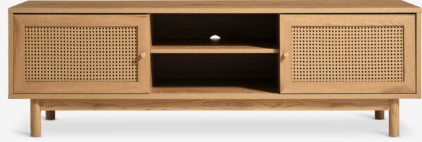TV-meubel HILLESTED 2 deuren warm eiken kleur/polyrotan