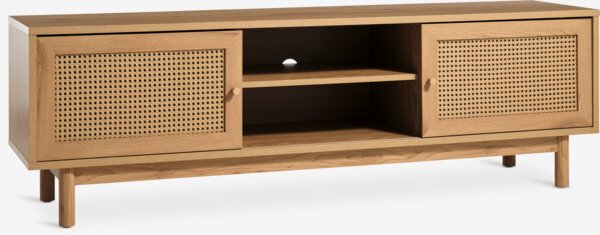 TV-meubel HILLESTED 2 deuren warm eiken kleur/polyrotan