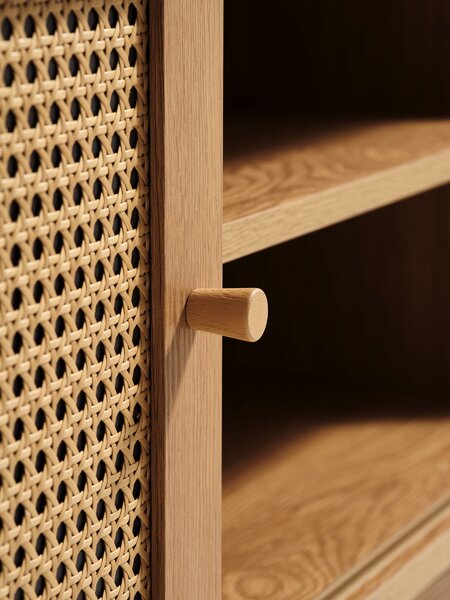 TV-meubel HILLESTED 2 deuren warm eiken kleur/polyrotan