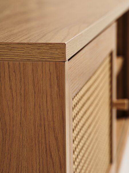 TV-meubel HILLESTED 2 deuren warm eiken kleur/polyrotan