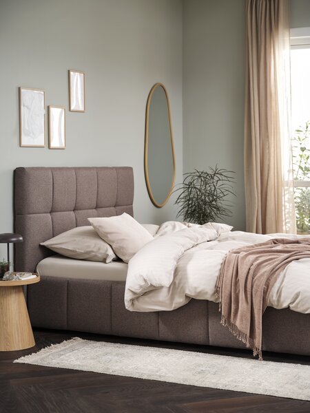 Bed frame VEMMELEV w/storage Double dark sand fabric