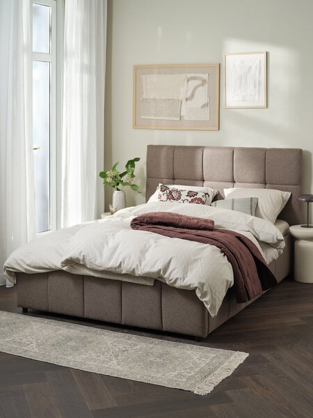Cadre de lit VEMMELEV a/rangement 140x190 tissu sable foncé