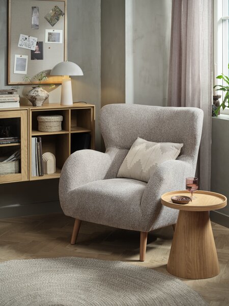 Lenestol HAGESTED beige stoff/natur eikefarget