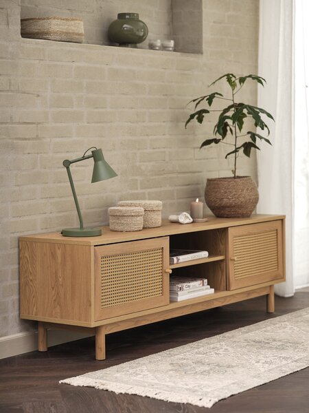 TV-meubel HILLESTED 2 deuren warm eiken kleur/polyrotan