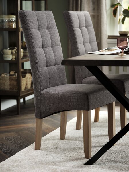 Dining chair BJERREBY grey fabric/natural oak colour