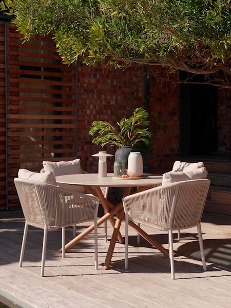 Masă SANDVIG Ø120 + 4 scaune GILJA bej