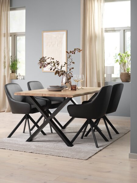ROSLEV L160 Tisch natur Eiche + 4 ROSTRUP Stühle schwarz