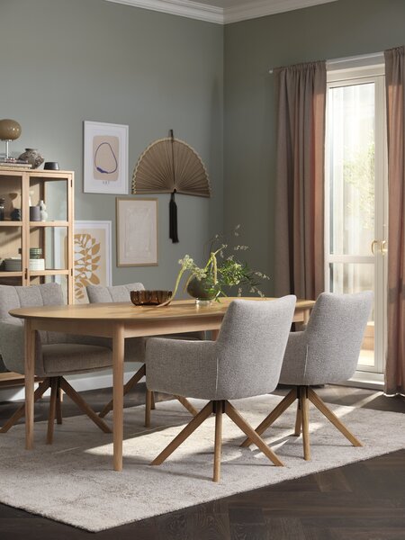 MARSTRAND L200/280 bord natur eik + 4 VEMMETOFTE stol beige