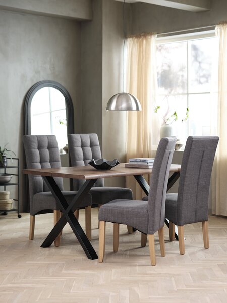 Table ROSLEV L160 chêne foncé + 4 chaises BJERREBY gris
