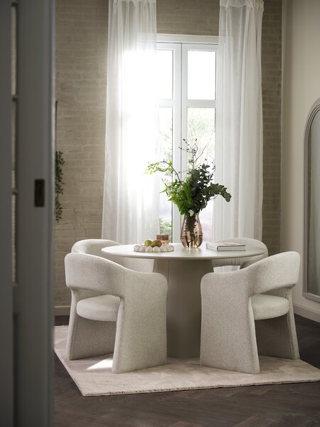 KLIPLEV Ø120 bord travertin + 4 GANTRUP stolar beige