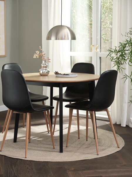 JEGIND Ø105 bord natur eik/svart + 4 JONSTRUP stol svart