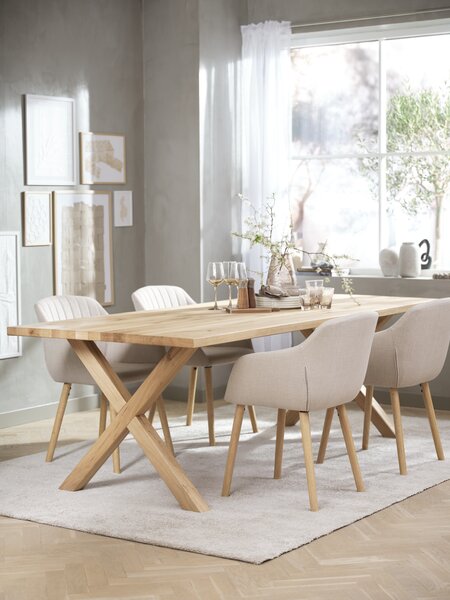 GRIBSKOV L230 bord natur eik + 4 ADSLEV stol beige