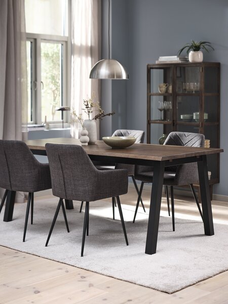 SKOVLUNDE L200 table dark oak + 4 PURHUS grey/black
