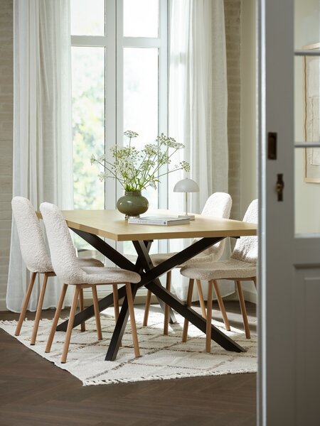 NORTOFT L200 warm oak + 4 JONSTRUP teddy off-white