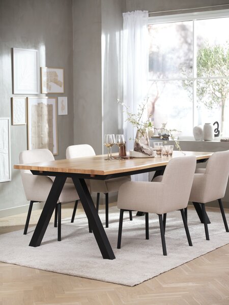 SANDBY Tavolo L210 cm rovere naturale + 4 SOTTRUP beige/nero