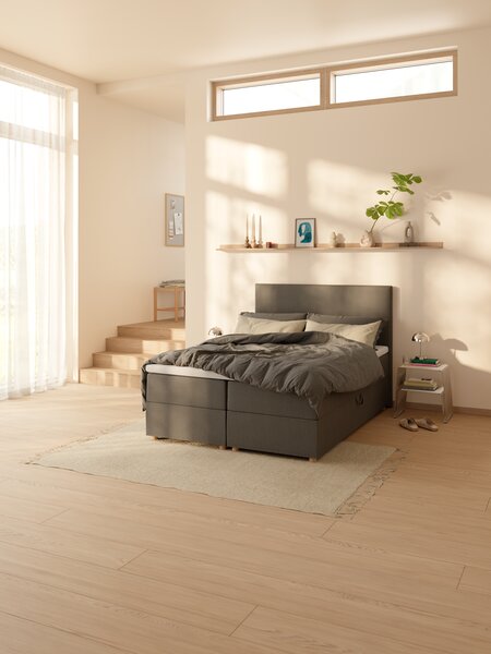 Boxspring posteľ 140x200 cm SKAUMA+FLYA sivá-40 veľmi tvrdá